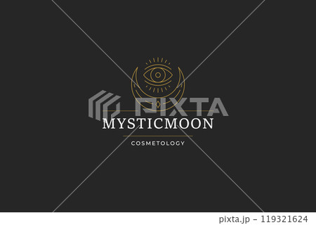 Esoteric all seeing eye with crescent luxury line art logo design template vector illustration Esoteric all seeing eye with crescent luxury line art logo design template vector illustration 119321624