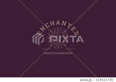 Lunar sun and crescent sacred magic line art logo design template vector illustration Lunar sun and crescent sacred magic line art logo design template vector illustration 119321730