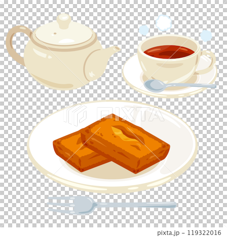 Financiers on a plate and a tea set Financiers on a plate and a tea set 119322016