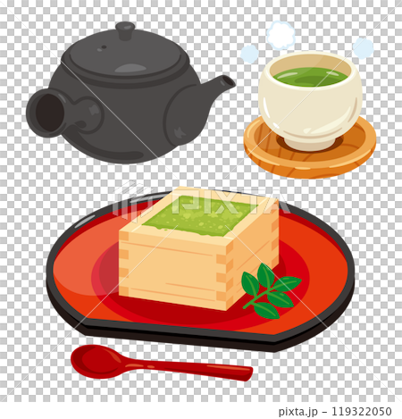 托盤中的提拉米蘇和日本茶具 119322050