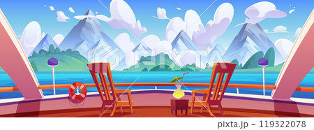 Cruise ship deck ocean view on mountain cartoon Cruise ship deck ocean view on mountain cartoon 119322078