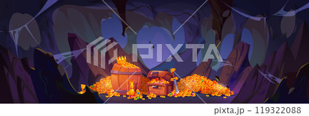 Gold coin and treasure in mine cave background 119322088