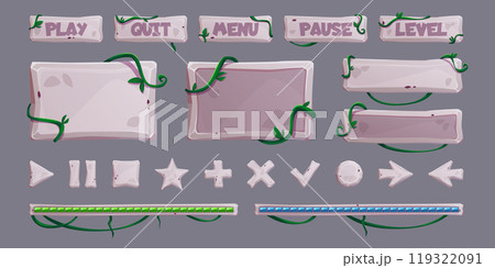 Stone gui elements with jungle vines and leaves 119322091