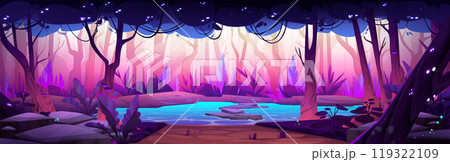 Fairy tale forest landscape with lake Fairy tale forest landscape with lake 119322109