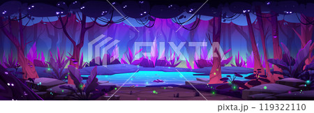 Fantasy forest pond cartoon landscape background 119322110