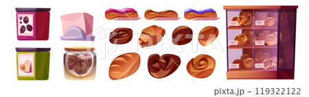 Bakery shop interior elements and pastries set 119322122