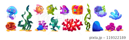 Set of fish and seaweed for seabed design 119322189