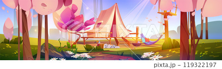 Adventure with camp tent in spring forest vector Adventure with camp tent in spring forest vector 119322197