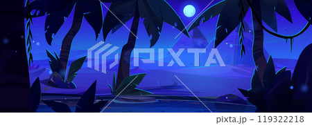 Egyptian desert landscape with oasis at night Egyptian desert landscape with oasis at night 119322218