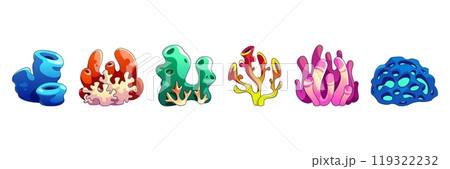 Seaweed and coral cartoon vector illustration set. 119322232