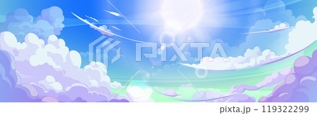Anime style sky with clouds and sun 119322299