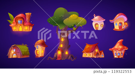 Set of cute fairytale houses at night Set of cute fairytale houses at night 119322553