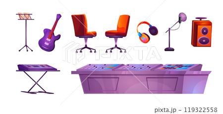 Cartoon set of sound recording studio equipment 119322558