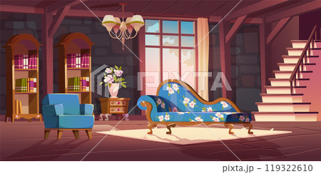 Vintage castle living room interior cartoon vector Vintage castle living room interior cartoon vector 119322610