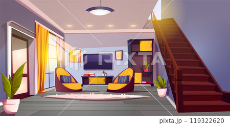 Living room with TV in modern house 119322620