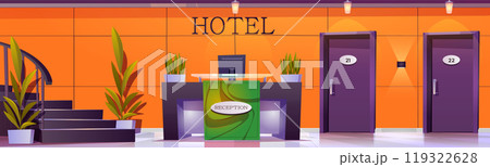 Welcome hotel reception desk in lobby interior 119322628