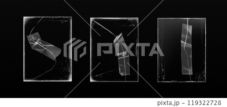Broken glass with adhesive tape on cracks Broken glass with adhesive tape on cracks 119322728