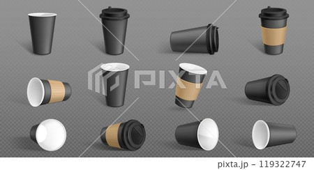 Isolated 3d black paper coffee cup vector mockup 119322747