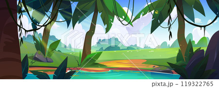 Jungle forest with lake vector cartoon background 119322765