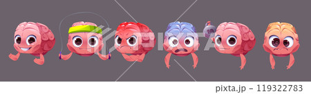 Brain cartoon character with different emotions. 119322783