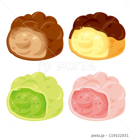 カットされた色々なシュークリームセット カットされた色々なシュークリームセット 119322831