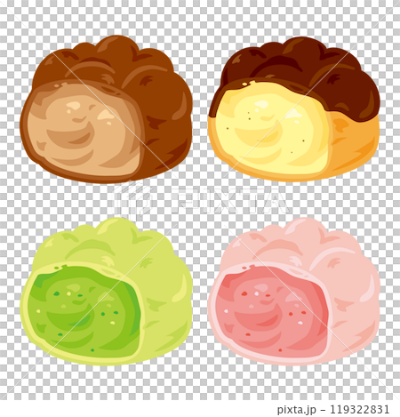 カットされた色々なシュークリームセット カットされた色々なシュークリームセット 119322831