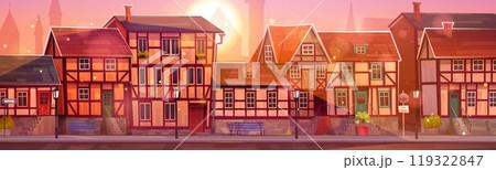 Old germany medieval town street on sunset cartoon 119322847