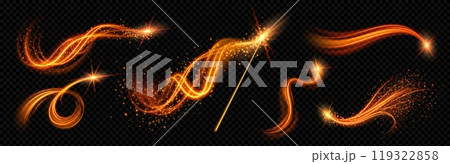 Realistic magic wand with orange light effects 119322858