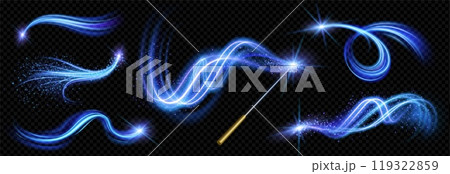 Realistic magic wand with blue light effects 119322859