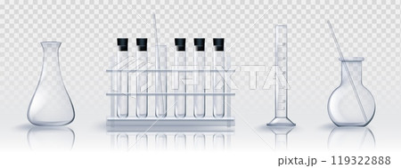 Glass laboratory chemical flasks and test tubes Glass laboratory chemical flasks and test tubes 119322888