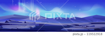 Aurora borealis shimmering above ice landscape 119322918