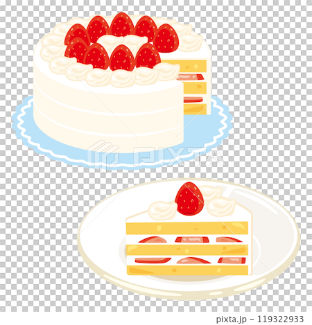 苺のホールケーキと苺のショートケーキセットのイラスト素材