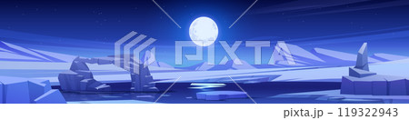Night north pole vector landscape with full moon Night north pole vector landscape with full moon 119322943