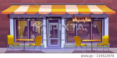 Street cafe building outside terrace exterior Street cafe building outside terrace exterior 119322978