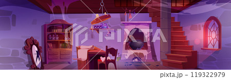 Abandoned old magic wizard room cartoon background 119322979