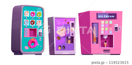 Vending machine sell donut, coffee and ice cream 119323015