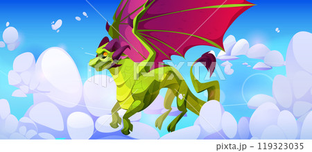 Green dragon with pink wings flying 119323035