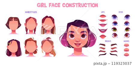 Teen girl face construction set 119323037