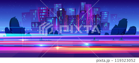 Night neon city light on speed car road vector 119323052
