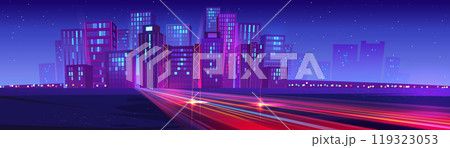 Night neon city with speed road motion background 119323053