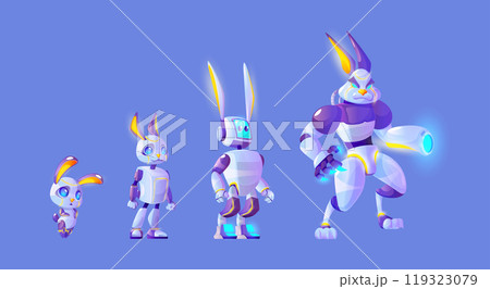 Cute ai robot level evolution, vector character 119323079