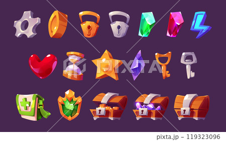 Game icon kit - cartoon vector gui assets set. 119323096