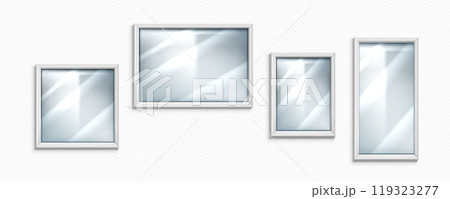 Glass mirror texture with frame and reflection 119323277