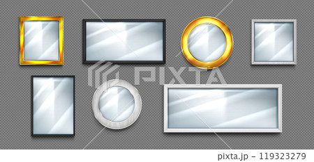 3d mirror glass round wall frame isolated vector 119323279