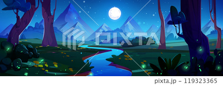 Night mountain river landscape Night mountain river landscape 119323365