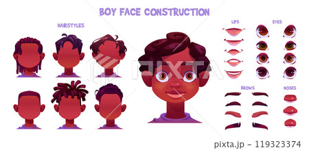 Black kid boy character face avatar construction 119323374