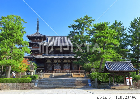 【奈良県】快晴の法隆寺　五重塔と中門 119323466