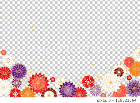 和花のイラストフレーム素材 ベクター 年賀 お歳暮 お正月 白背景 119323564