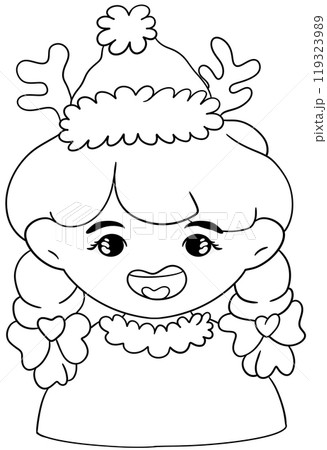 Girls singing Christmas carols line drawing coloring page 119323989