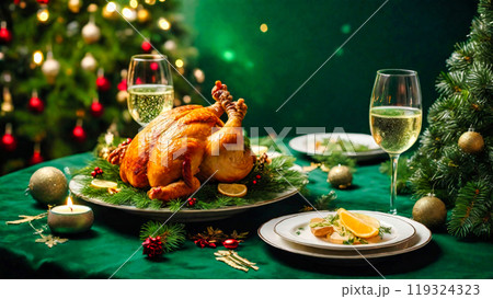 シャンパンとチキンのクリスマスディナー 119324323